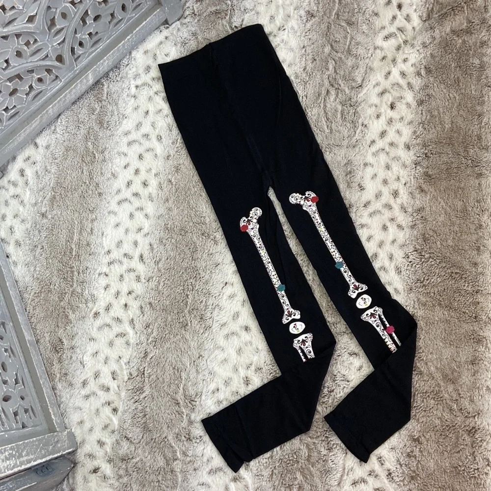 NWT! Day Of The Dead tights Halloween skeleton Dia De Los Muertos trick or treat